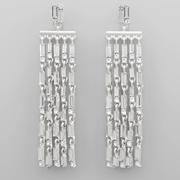 Baguette Crystal Row Earrings - Picture 2 of 2